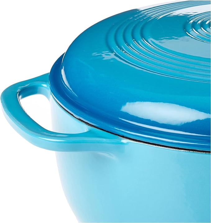 Lodge 6 Quart Enameled Cast Iron Dutch Oven with Lid ??Dual Handles ??Oven Safe up to 500째 F or on Stovetop - Use to Marinate, Cook, Bake, Refrigerate and Serve ??Cornflower Blue