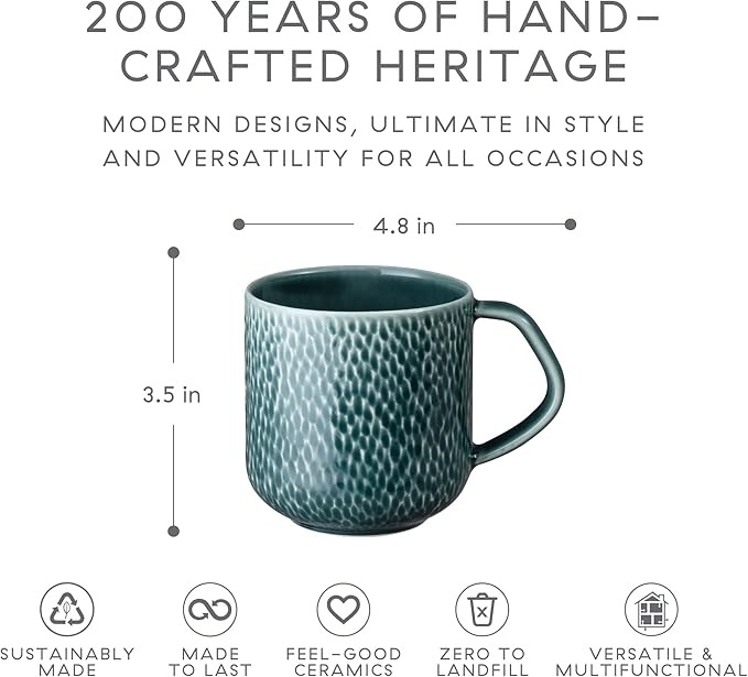 Denby - Carved Green Large Mug - 14 Ounce - 4.7 Inch - Dishwasher Microwave Oven Safe - Large Uniquely Textured Porcelain Mug - Scratch Chip Resistant