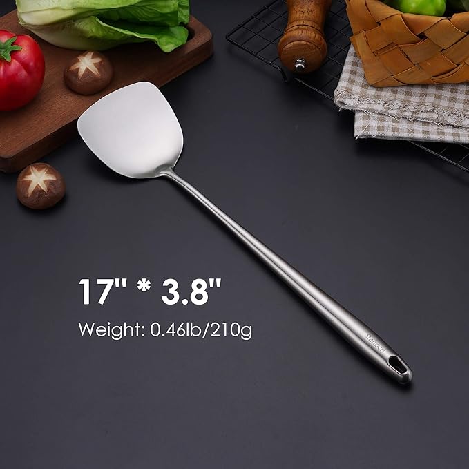17??Wok Spatula and Ladle - 304 Stainless Steel Wok Tools Set, 2-Pieces Extra Long Handle Cooking Tools, All Metal Wok Utensils and Wok Accessories for Cast Iron/Carbon Steel Wok