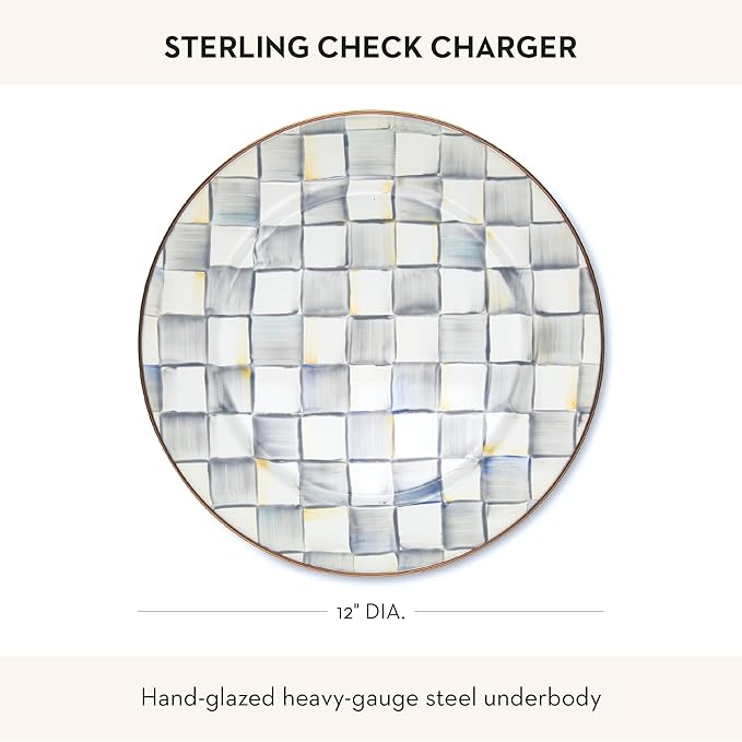 MACKENZIE-CHILDS Enamel Charger Plate, Charger Decoration for Dinner Plates or Home Decor, 12 Inches, Gray-and-White Sterling Check, Set of 1