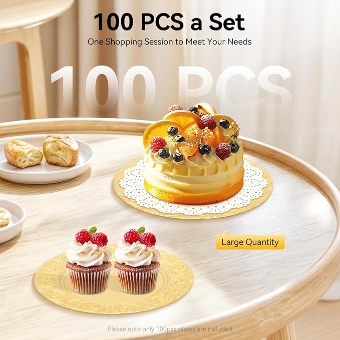 100pcs Gold Charger Plates, 13" Round Reusable Decorative Flower Relief Carving Bulk Chargers for Dinner Plates, Wedding, Bridal Shower