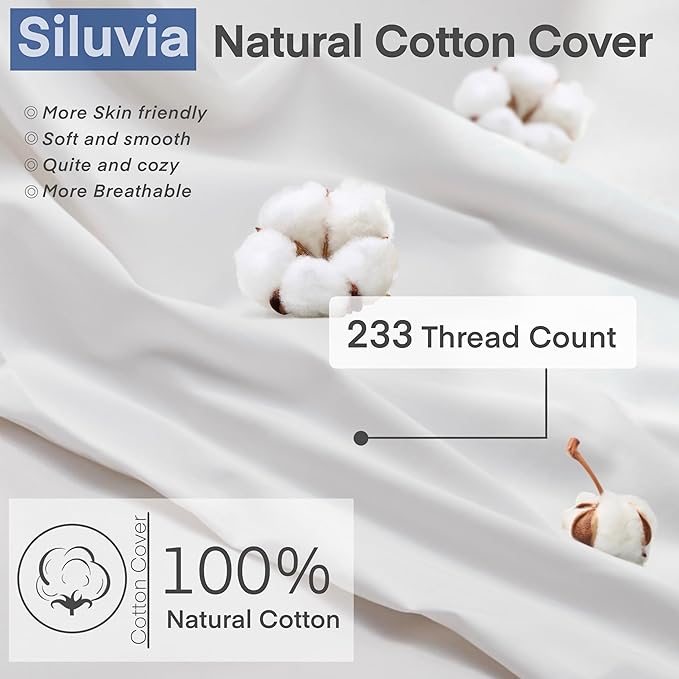 Siluvia 16"x16" Pillow Inserts Set of 2 Square Throw 16 Pillows with 100% Cotton Cover for Sofa, Couch, and Bed - White