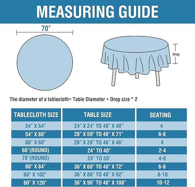 H.VERSAILTEX Linen Textured Tablecloth Round 70 inch Waterproof Decorative Table Cloth Spill-Proof Linen Look Cover for Party Table Extra Soft and Thick Fabric Wrinkle Free, Heather Aqua