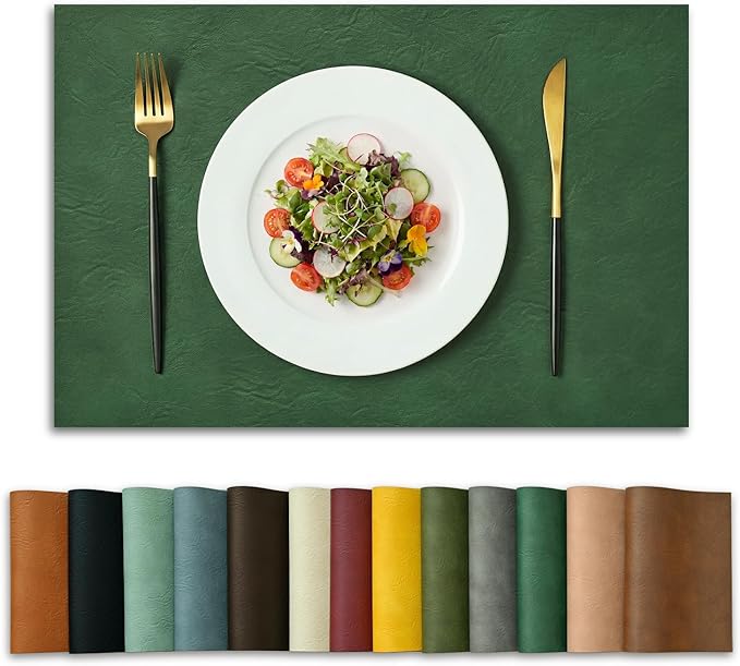 Artoid Mode Green Faux Leather Placemats Set of 4, 12x18 Inch Waterproof Wipeable Heat Resistant Place Mats, Reversible Table Mats for St. Patrick's Day Dining Decor