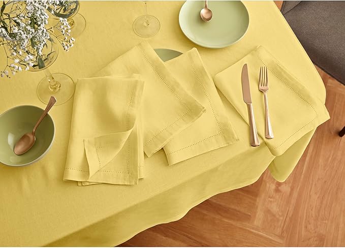 Solino Home Linen Yellow Tablecloth 70 x 108 Inch - 100% Pure Linen Rectangular Tablecloth - Machine Washable Table Cloth for Spring, Easter - Sonoma