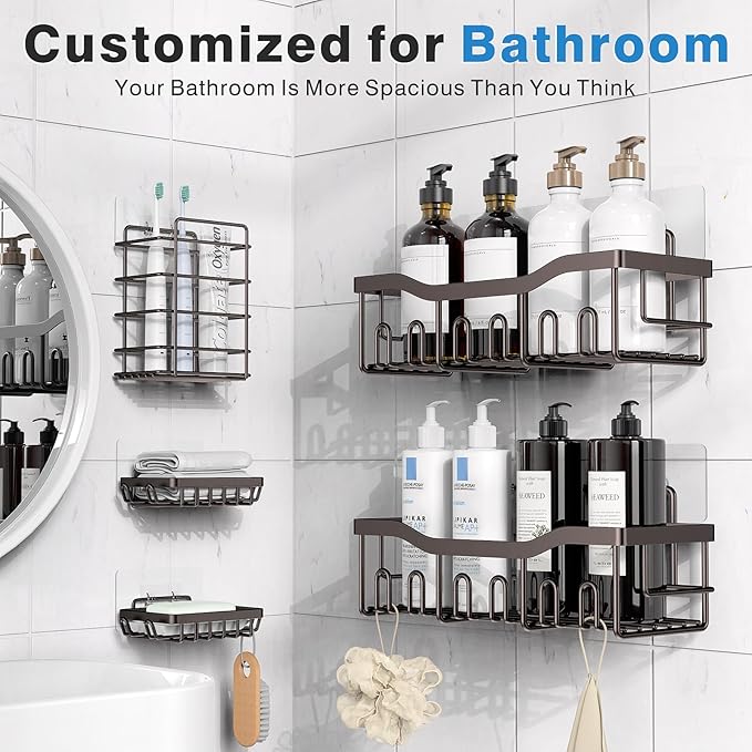 EUDELE 5-Pack Rustproof Stainless Steel Shower Caddy ??No Drill Adhesive Bathroom Organizer with Large Capacity, Spacious Shower Shelves for Inside Shower, Kitchen & Home Decor Storage-XL Size