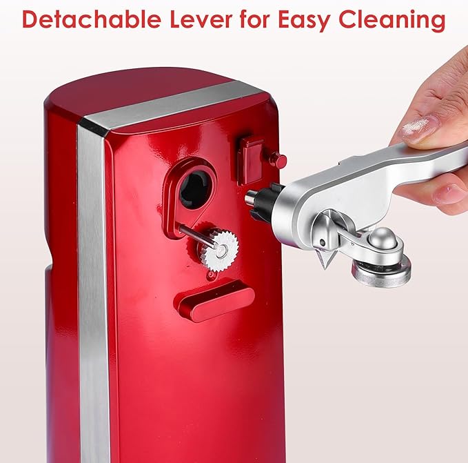 Davivy Electric Can Opener, One Touch Lid Opening, Removable Stainless Steel Cutter and 3-in-1 Design, with Sharpener and Bottle Opener, Red (Red)