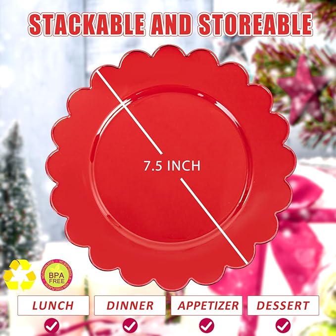 SUT 72Pcs Red Plastic Plates-7.5inch Dessert Plates, Red Disposable Plates, Disposable Plate,Fancy plastic plate, Heavy Duty Plastic Plates for Wedding & Parties