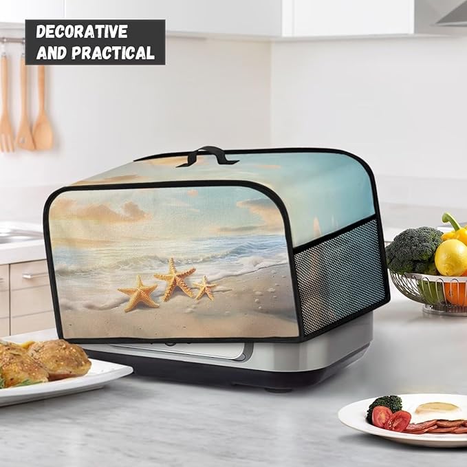 Slow Cooker Cover Dust Cover Oval Appliance Cover 6+ Quart Slow Cooker Beach Print Top Cover with Handles and Accessories Pocket