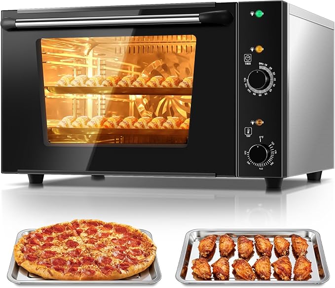 Commercial Convection Oven FOHERE, 50 Qt Large Capacity Electric Convection Oven with 2 Baking Trays for Restaurants, Cafes & Food Industry, 2400W High Power,120-Min Timer & 122-572??Temp Control