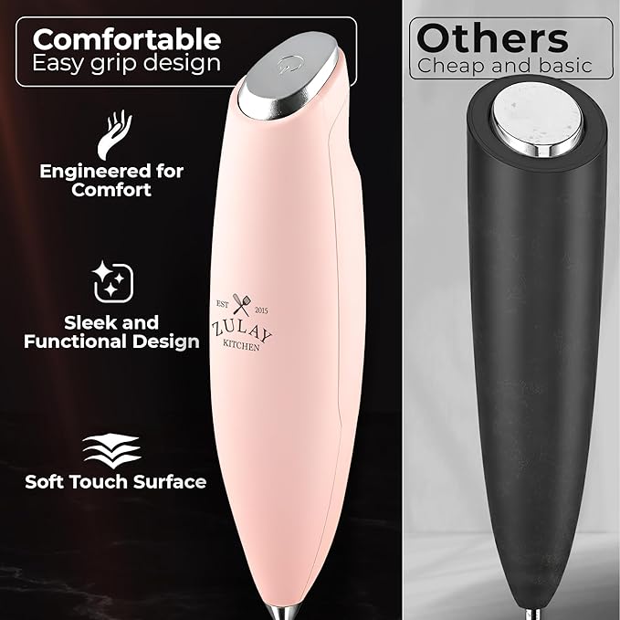 Zulay Kitchen Patented Tornado Triple Whisk Milk Frother with 4 Duracell Batteries ??Handheld Foam Maker for Coffee, Lattes, Matcha & Hot Chocolate ??Rich, Creamy Froth in Seconds