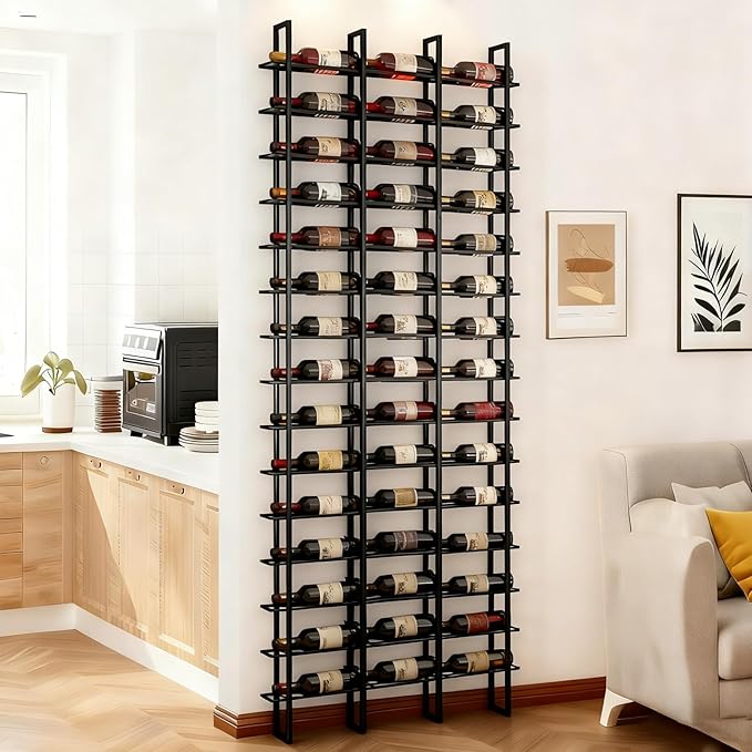 Large Wall Mount Wine Rack, 16 Tier 48 Bottle Wine Storage Organizer Display Holder, Modern Metal Wine Storage for Wine Cellars, Home Bars, Kitchens, and Dining Rooms