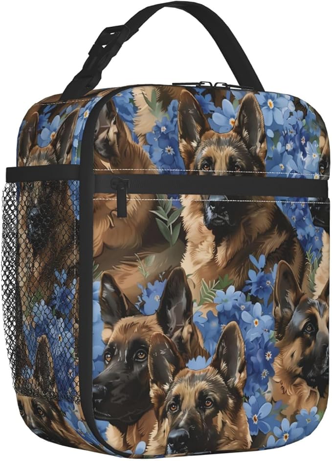 VANZEV Insulated Lunch Box for Women Men, German Shepherd Dog Floral Lunch Box Reusable Portable Lunch Bag Cooler Tote Waterproof Lunch Container for Office Picnic Work Travel Hiking