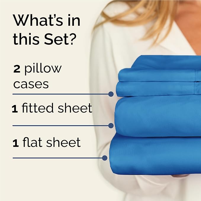 Twin XL 4 Piece Sheet Set - Cooling & Breathable Bed Sheets - Hotel Luxury Bed Sheets for Women, Men, Kids & Teens - Deep Pocket Bedding w/Easy Fit - Soft & Wrinkle Free - Twin XL Denim Blue Sheets