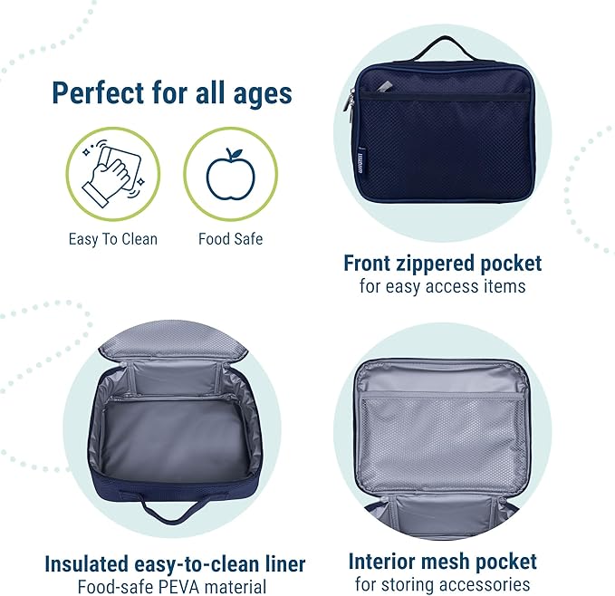 Wildkin Kids Insulated Lunch Box ??Durable and Reusable for School & Travel - Rip-Stop Blue
