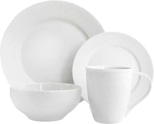 Elle D챕cor Round Dinnerware Set ??16-Piece Porcelain Dinner Set w/ 4 Dinner Plate, 4 Salad Plates, 4 Bowls & 4 Mugs ??Unique Gift Idea Any Special Occasion or Birthday