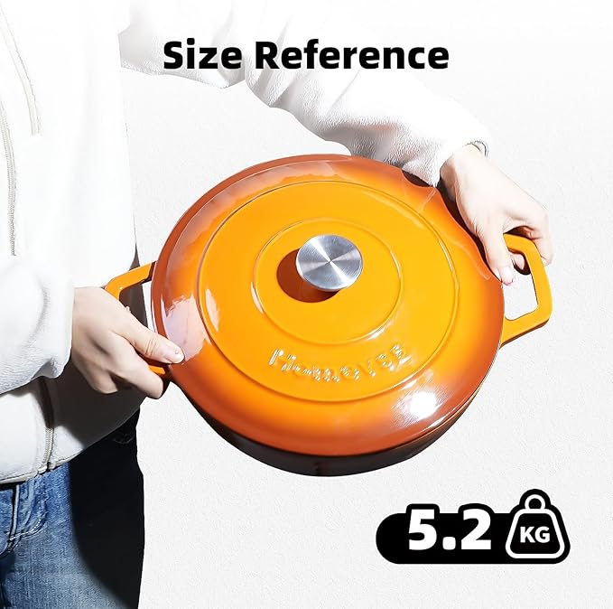 Enameled Cast Iron Dutch Oven - 4 Quart Dutch Oven Pot with Lid - Shallow Cookware Braising Pan - Oven Safe up to 500째 F for Baking, Roasting, and Braising-Orange