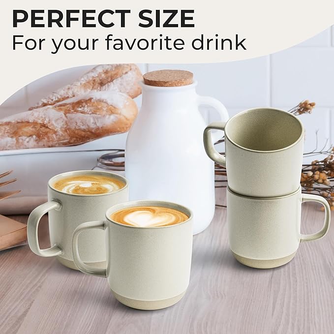 MIAMIO ??Coffee Mugs Set of 4 / Ceramic Cups for Coffee (17.5 oz), Cappuccino, Latte Macchiato, Tea, Espresso/Dishwasher and Microwave Safe ??Sierra Collection (Light, Mugs (4x))