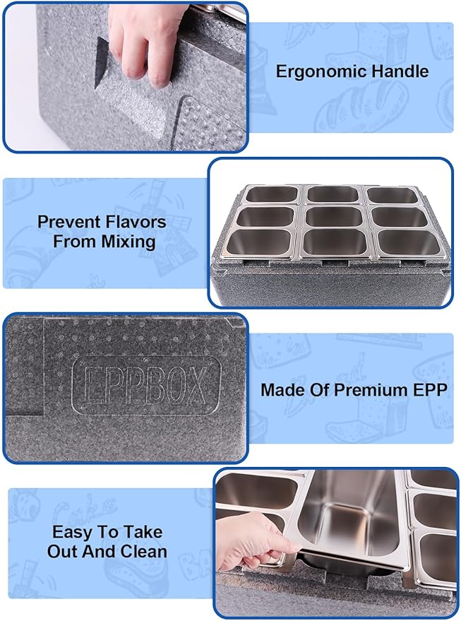 Lanstics Pizza Topping Station 10 Pans Salad Bar Buffet Station Insulated Cold Food Buffet Server with Ice Packs Lids Buffet Containers Set Platter Box for Party Buffet Keeping Food Cold