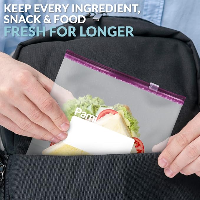 PAMI Leakproof Reusable Slider Freezer Bags with Expandable Bottom and Write-On Label, Thick Storage Bags (Gallon 40 Clear)
