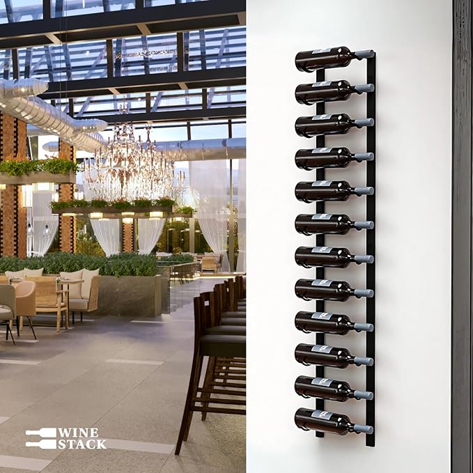 12-Bottle Black Metal Wall Mounted Wine Rack ??Modern Industrial Wine Bottle Storage Organizer for Home Bar, Kitchen, Dining Area & Wine Cellar