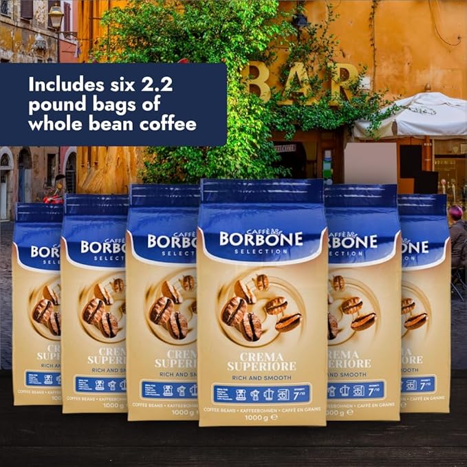 Caff챔 Borbone Whole Bean Coffee, Crema Superiore, Arabica and Robusta Blend - Roasted and Freshly Packaged in Italy - 2.2 Pound Bag (Pack of 6)