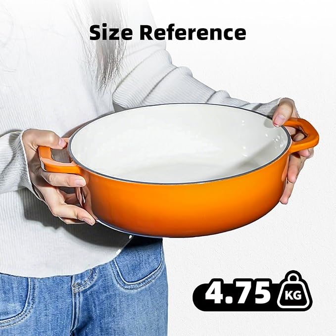 5.5 Quart Enameled Cast Iron Dutch Oven with Lid ??Dual Handles ??Oven Safe up to 500째 F or on Stovetop - Use to Marinate, Cook, Bake, Refrigerate and Serve ??Orange