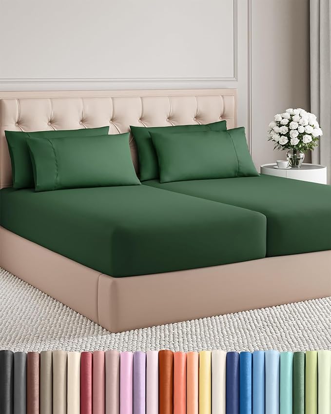 Split King 7 Piece Sheet Set - Cooling and Breathable Bed Sheets - Hotel Luxury Bed Sheets for Women, Men, Kids & Teens - Deep Pockets - Easy Fit - Soft and Wrinkle Free - Split King Emerald Sheets