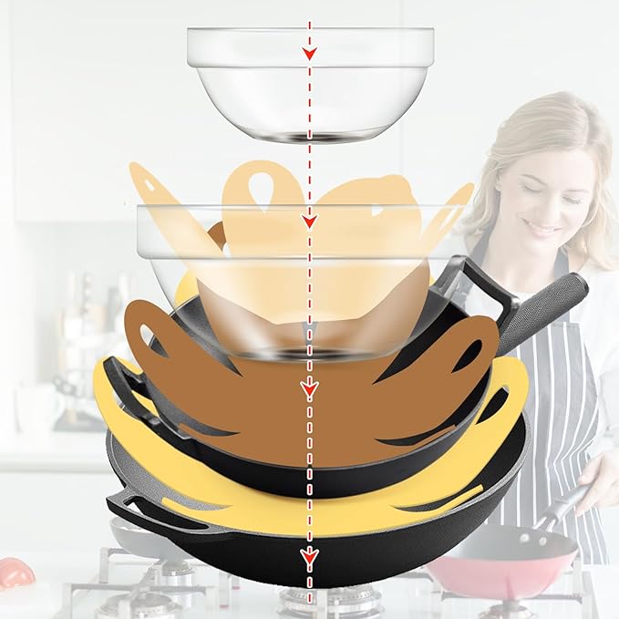20 Pcs Felt Pot and Pan Protectors Larger & Thicker Colorful Pot Separators Pads 9/12/14/16 Inch for Stacking and Protecting Glassware, Cookware and More (Brown)