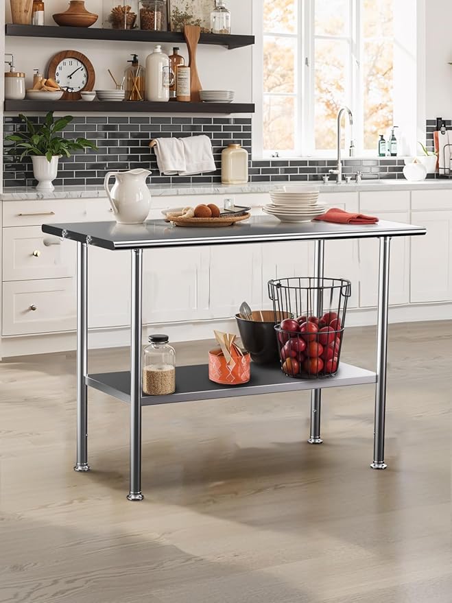 Stainless Steel Prep Table for Work, 24 * 36 Inch, High Load Bearing with Undershelf for Outdoor, Restaurants, Workshops, Kitchens, Garages and Gardens