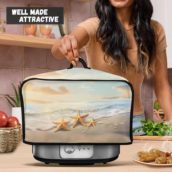 Slow Cooker Cover Dust Cover Oval Appliance Cover 6+ Quart Slow Cooker Beach Print Top Cover with Handles and Accessories Pocket
