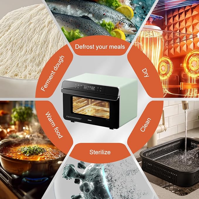 ROBAM Toaster Steam Combi Oven, Countertop Air Fryer 20-in-1 Oven with Convection & Grill, Stainless Steel Interior, 3-Layer Insulated Glass Door, 3 Steam Modes, 30 Built-In Recipes (Green)