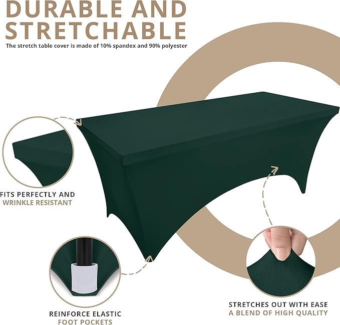 Utopia Kitchen Spandex Tablecloth 2 Pack [6FT, Hunter Green] Tight, Fitted, Washable and Wrinkle Resistant Stretch Rectangular Patio Table Cover for Event, Wedding & Parties [72Lx30Wx30H Inch]