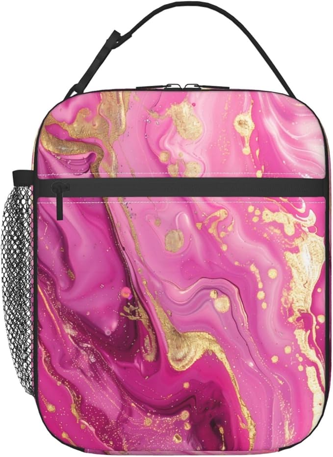 VANZEV Insulated Lunch Box for Women Men, Art Pink Marble Theme Lunch Box Reusable Portable Lunch Bag Cooler Tote Waterproof Lunch Container for Office Picnic Work Travel