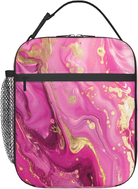 VANZEV Insulated Lunch Box for Women Men, Art Pink Marble Theme Lunch Box Reusable Portable Lunch Bag Cooler Tote Waterproof Lunch Container for Office Picnic Work Travel