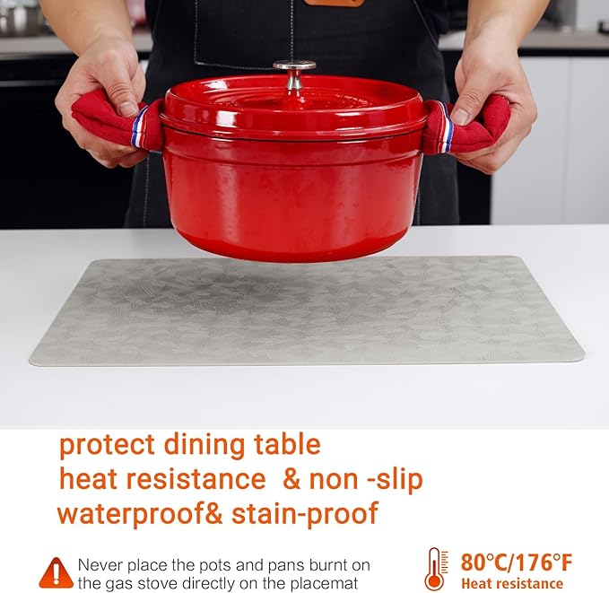 Bxzandya Vinyl Placemats Set of 4 Heat Resistant Easy Clean Non-Slip Place Mats for Dining Table Faux Leather Waterproof Stain Resistant Wipeable Washable PVC Table Mats(4, Light Gray)