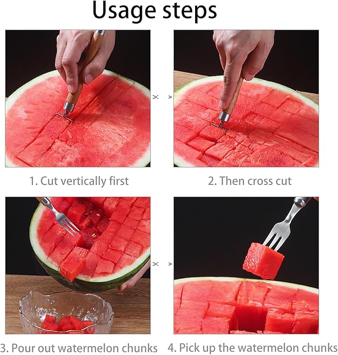 Watermelon Cutter ??2025 Upgraded Stainless Steel 2-in-1 Fork Slicer Tool | Portable & Multi-Functional for Effortless Fruit Slicing at Home, Parties, Camping & Kitchen Use (4, C)