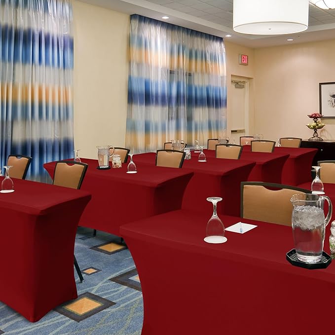 Enjoyidea Spandex Table Cloths for 8 Foot Rectangle Tables-6 Pack Fitted Stretch Red Table Covers-Elastic Christmas Tablecloths for Party, Vendor Booth Display, Banquet Buffet Event, Craft Trade Show