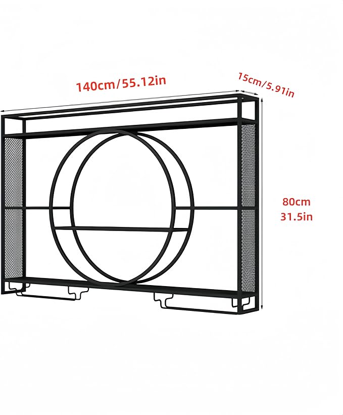 55 Inch Wall Mounted Wine Rack, 3-Tier Wall Bar Shelves for Liquor Bottles, Large Capacity Bar Shelves Wall Mounted with Glass Holder for Home Bar, Kitchen & Dining Room, Black
