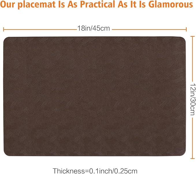 Bxzandya Vinyl Placemats Set of 8 Heat Resistant Easy Clean Non-Slip Place Mats for Dining Table Faux Leather Waterproof Stain Resistant Wipeable Washable PVC Table Mats(8, Brown)