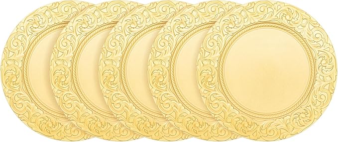 100pcs Gold Charger Plates, 13" Round Reusable Decorative Flower Relief Carving Bulk Chargers for Dinner Plates, Wedding, Bridal Shower