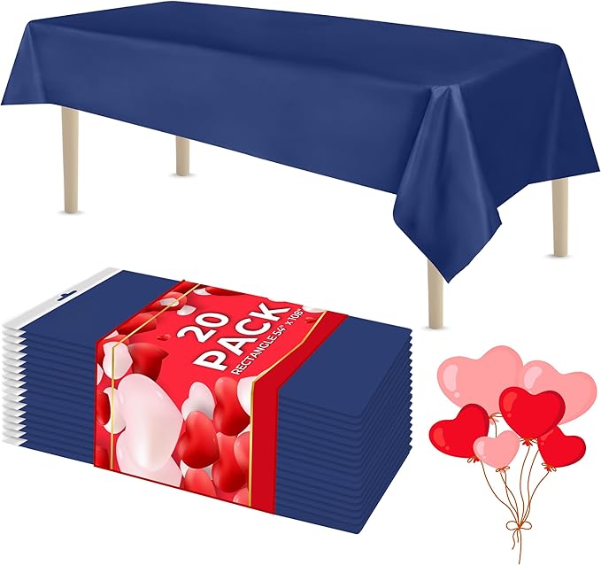 LEMON + Co. Navy Rectangle Table Cover Disposable Plastic Tablecloth 54 Inch. x 108 Inch. Premium Decorative Rectangle Table Cover 20 Pack