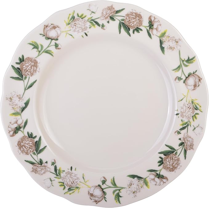 222 Fifth Luxe Peony Neutral Porcelain 12-Piece Dinnerware Set ??Service for 4, Includes Dinner Plates, Salad Plates & Cereal Bowls, Glossy Finish, Dishwasher Safe, for Daily Dining & Entertainment