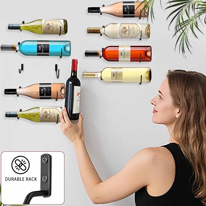 Wall-Mounted Wine Hook: Hanging Wine Bottle Wall Holder - Set of 6 Metal Wall Red Wine Rack