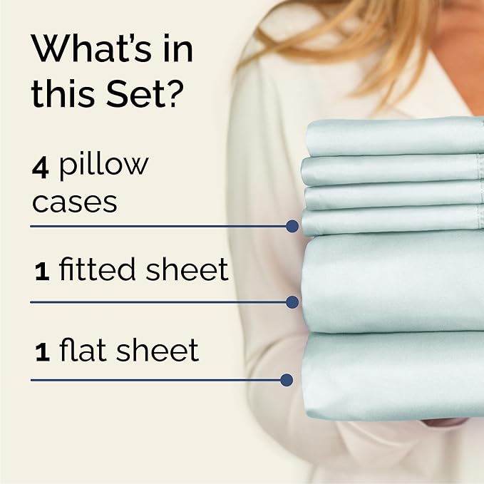 Cal King 6 Piece Sheet Set - Cooling & Breathable Bed Sheets - Hotel Luxury Bed Sheets for Women, Men, Kids & Teens - Deep Pocket Bedding w/Easy Fit - Soft & Wrinkle Free - Cal King Ice Blue Sheets