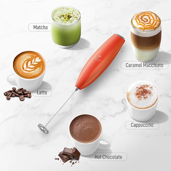 Zulay Kitchen Handheld Milk Frother with Duracell AA Batteries ??Ultra Fast Electric Mixer & Foam Maker, Easy-Clean Drink Mixer for Coffee & More Peach n Cream