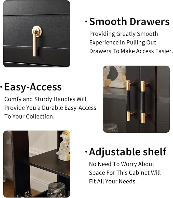 31.5'' Accent Small Buffet Cabinet with Storage, Buffet Sideboard with Two Glass Doors and a Drawer,Small Coffee bar Cabinet with Adjustable Shelf,for Kitchen and entryway,Black