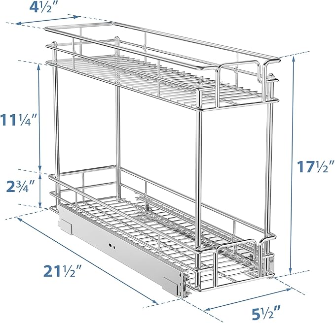 ROOMTEC Pull Out Spice Rack for Narrow Cabinet (5쩍" W X 21" D),2 Tier Slide Out Cabinet Organizer and Pull Out Shelves Under Cabinet Storage for Kitchen, Chrome