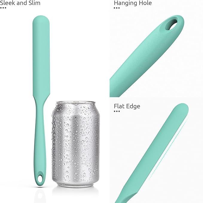U-Taste Skinny Silicone Jar Spatula: 600쨘F Heat-Resistant Food-Grade 10in Long Narrow Sourdough Stirring Stick, Seamless Flexible Peanut Butter Spreader for Scraping Icing Bread Cream, Jam (Aqua Sky)