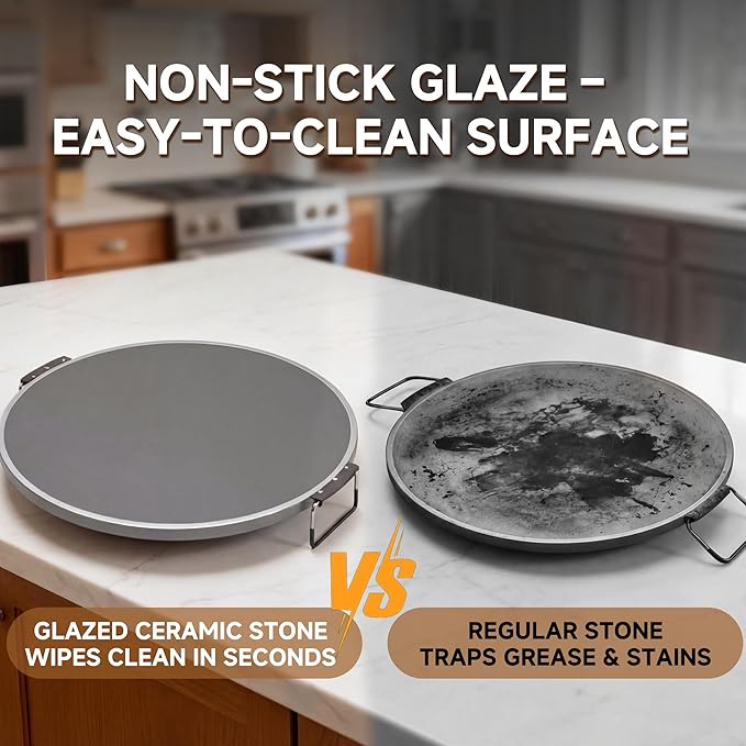 SEMSCHEF 12-Inch CrustyBake Beginner's Glazed Stone Pizza Oven: Quick 800째F Heating, Easy-Clean Design, Recipe Book & All Tools Included - Perfect for First-Time Pizza Makers at Home